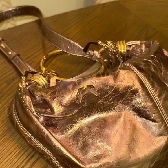 Chloé Bracelet Embellished Metallic Leather Shoulder Bag - Shiny Grey - Picture 3 of 6